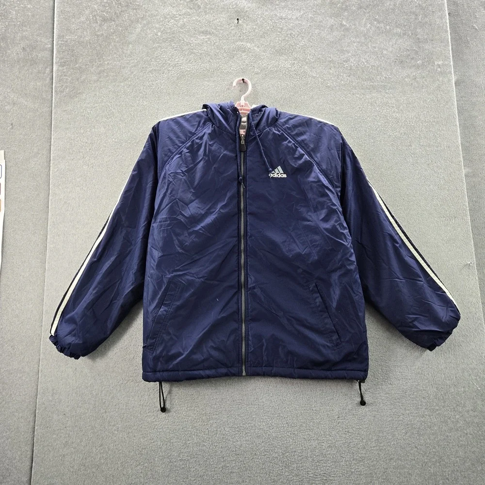 VINTAGE Adidas Men Jacket L Navy Nylon Embroidered Reversible Zipper READ